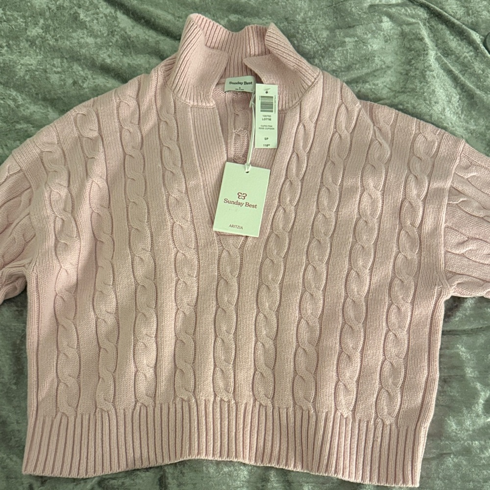 Aritzia Sunday Best Pink Cable Knit  Sweater